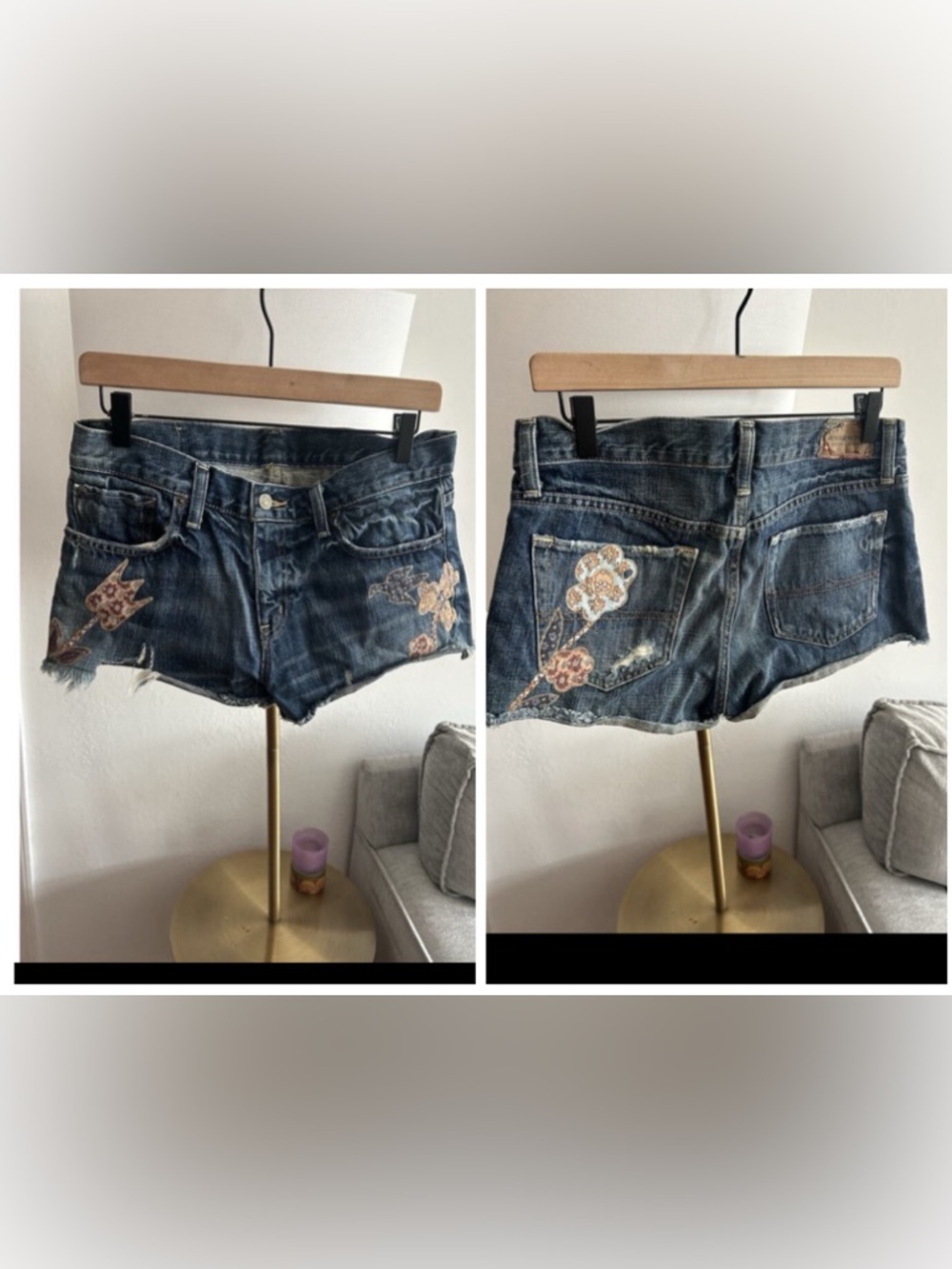 RALPH LAUREN Patchwork Western Cowgirl Jean Shorts 28 Y2K Festival Boho Rodeo